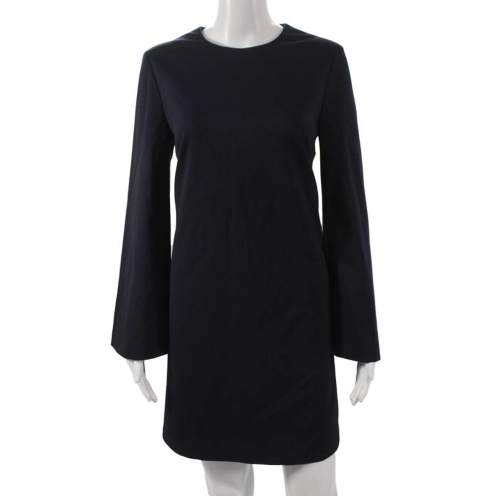 Sharis Womens Shift Dress Black Short Long Sleeve Crew Neck Viscose Size 44